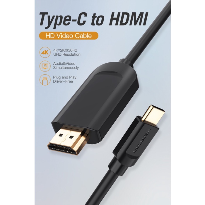 Kabel Type-C to HDMI Vention 1.5M 2M Black CGU