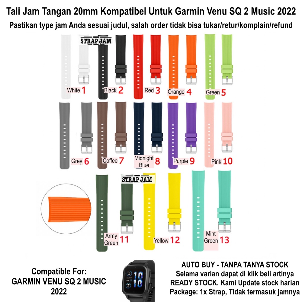 M42 20mm Rubber Strap Garmin Venu SQ 2 Music 2022 - Tali Jam Tangan Silikon