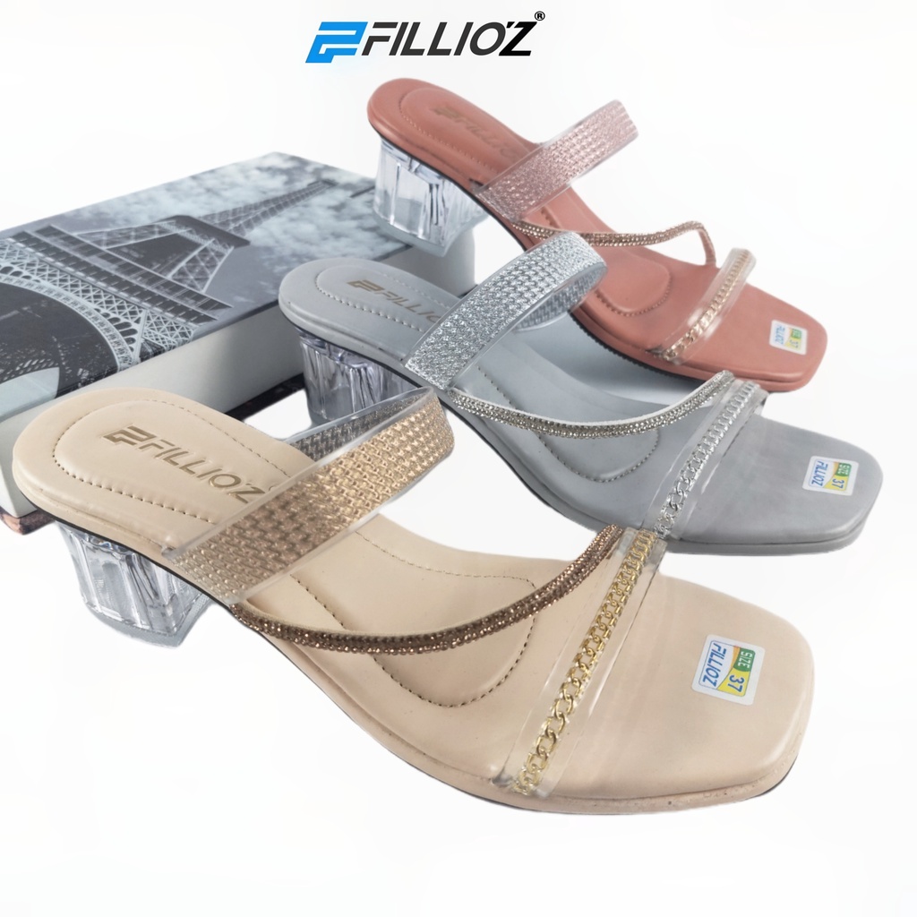 Fillioz Emma Sandal Heels Wanita Hak Kaca 5 cm Full Party Gliter Glamor