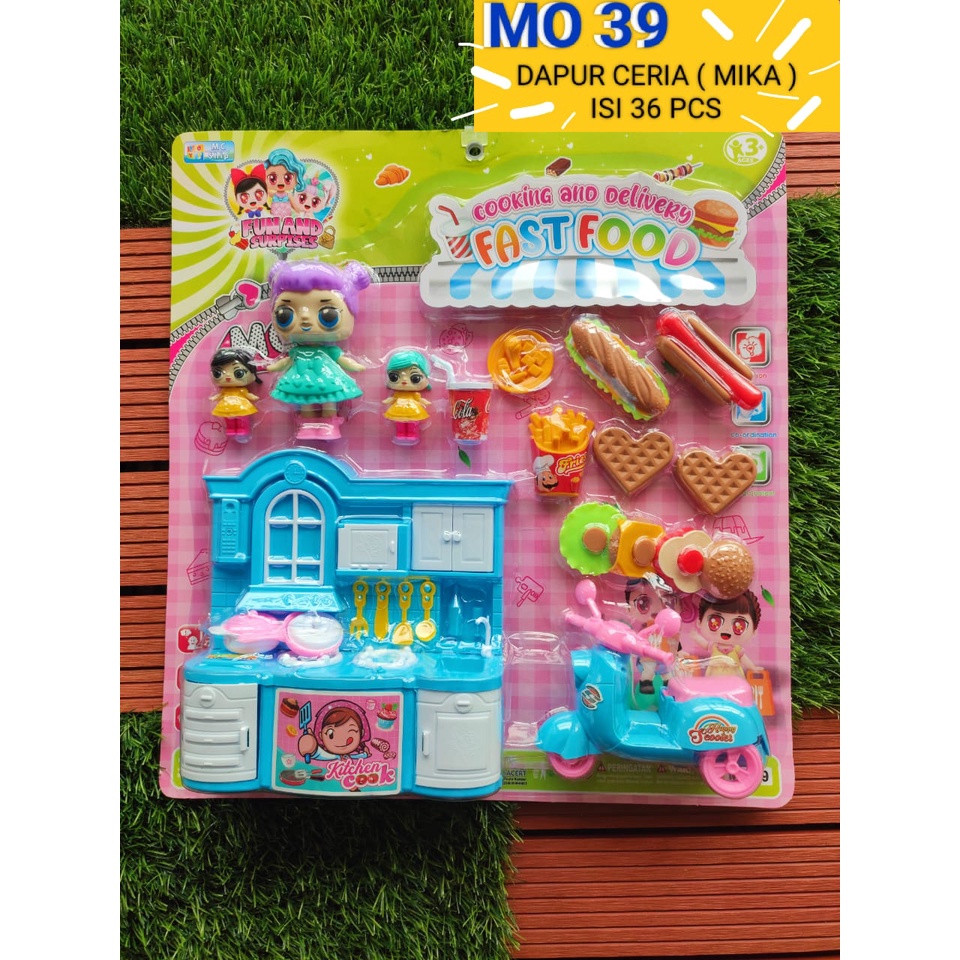 MO 39 MAINAN ANAK DAPUR CERIA (MIKA) / MAINAN DAPUR IDAMAN ADA MAKANAN LENGKAP DAN BONEKA PLUS MOTOR VESPA MAINAN