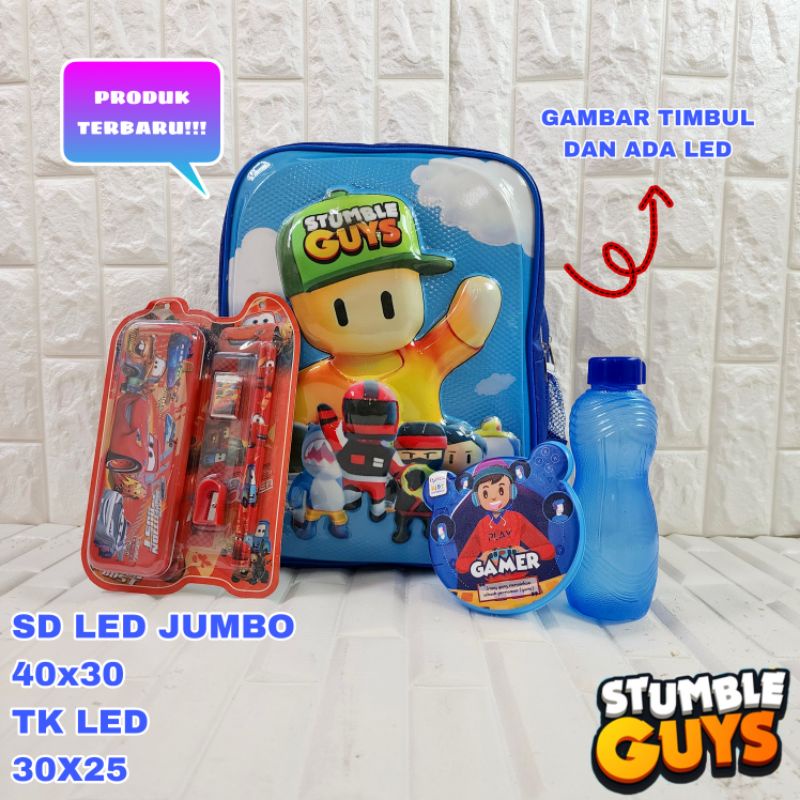 Tas Stumble Guys Anak Perempuan dan Laki Laki Berbonus - Ransel Stumble Guys Anak - Tas Anak SD - Tas Sekolah Anak Laki-laki Stumble Guys  Gratis Botol Dan Misting - Tas Anak Karakter Lucu - Ransel Karakter Kartun Stumble Guys