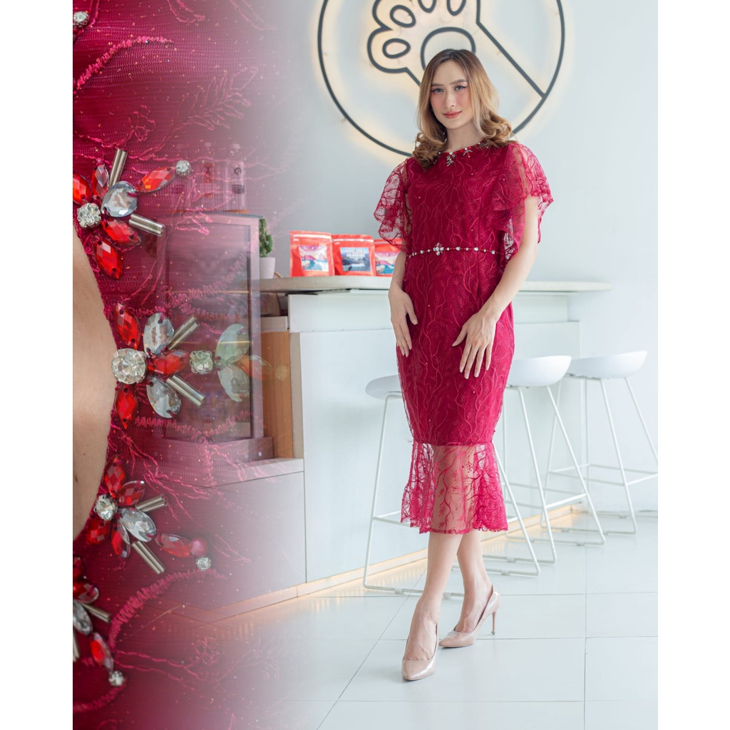 [ Jumbo Baru  ] Dress Pesta Wanita Kekinian CHRISTINE 2022 LD110 Bahan TILLE MIX MUTIARA Korea Natal