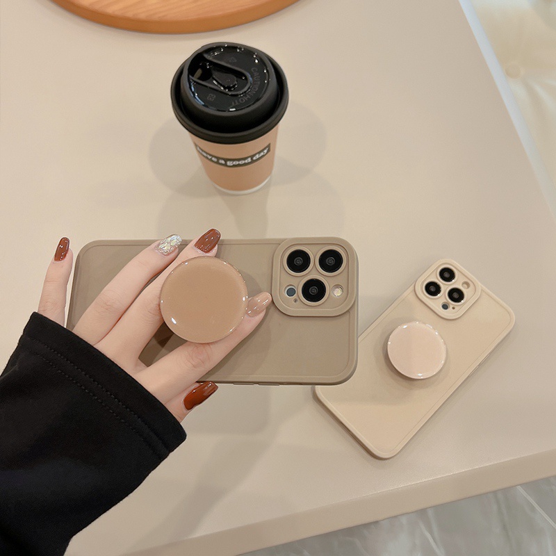 IPHONE Soft Case Pelindung Kamera Warna Putih Bersih IP Iphone7 8 14 Plus7 +8+X XR SE 2020 XS Max11 12 13 14 Pro Max Sarung Handphone mini Dengan Holder Hp Popsocket Tahan Guncangan