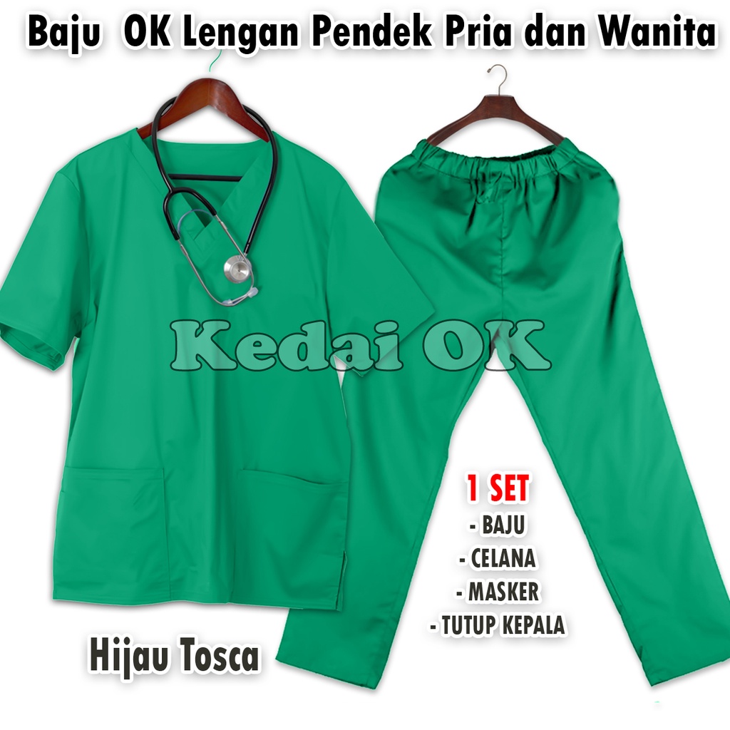 Baju Ok Perawat Medis - Baju Scrub OK - Baju Perawat Lengan Pendek - Seragam Jaga OK - Baju Tindakan OKA - Baju OK Bidan