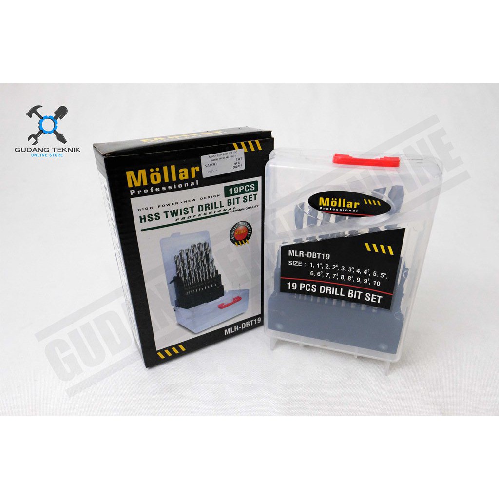 Mata Bor Besi HSS Putih SET isi 19 Pcs MLR-DBT19 MOLLAR / HSS Twist Drill Bit Set 19Pcs SET MLR DBT19 MOLLAR