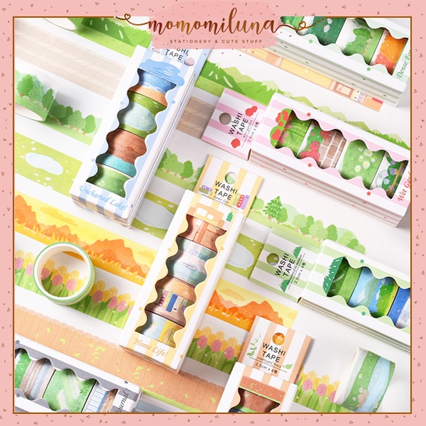 

1 set isi 4 pcs washi tape landscape motif alam nature diy paper tape kawai estetik MK1360