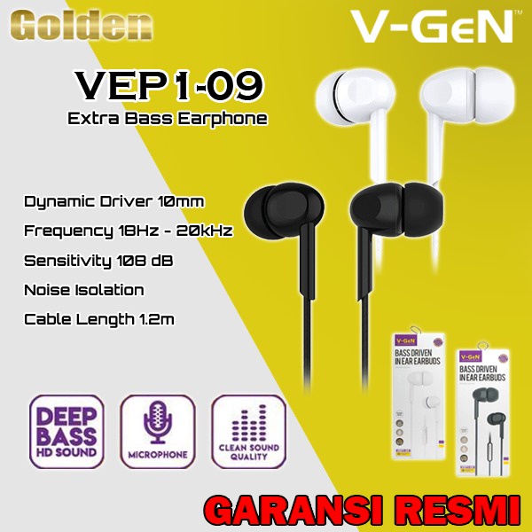 V-Gen Vgen VEP1-09 Wired Headset Earphone Original Garansi Resmi