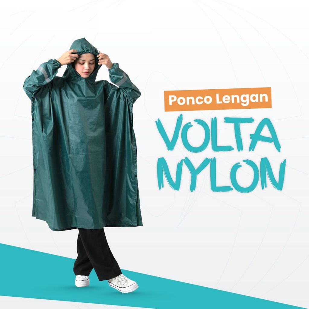 Jas Hujan ponco Volta Nylon bahan  Parasut Nylon Tebal Poncho Lengan Spin Cakep kawula muda ada skotlek