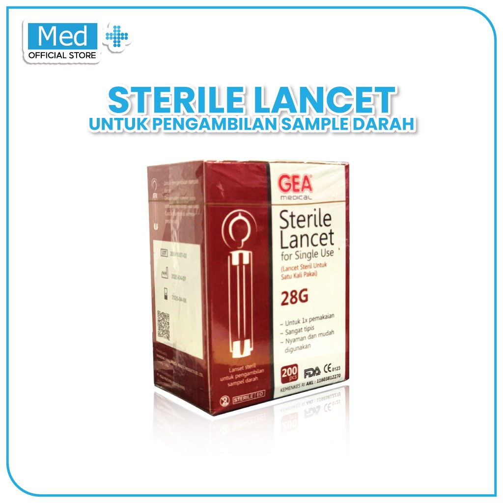Jual Med+ Steril Lancet GEA 28G 1 Box isi 200 pcs / Blood Lancet / Jarum Steril Shopee Indonesia