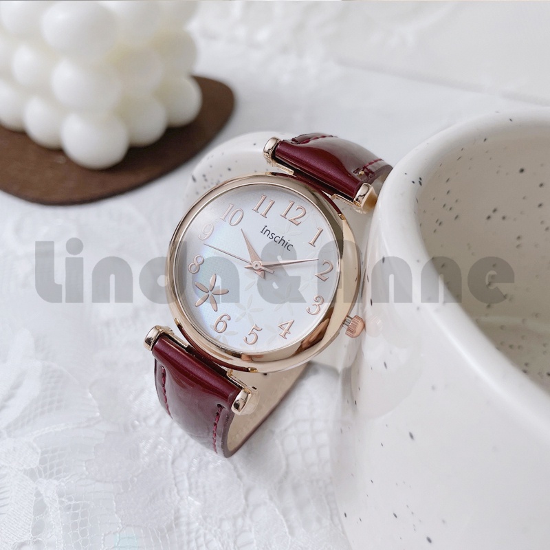 Jam Tangan Wanita Vintage Strap Pu Leather Analog Quartz Motif Bunga Tunggal