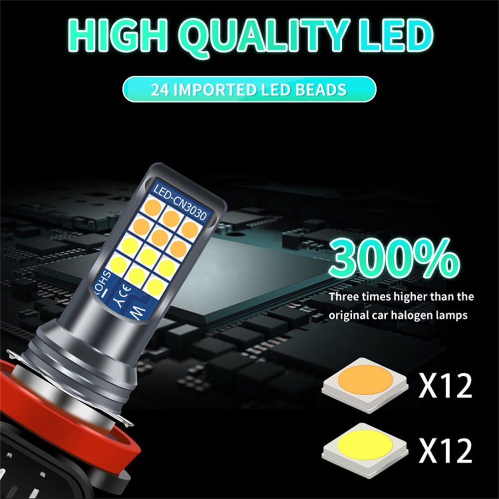 1 Pc Lampu Kabut 24 LED H11 H3 H7 H8 9006 Dua Warna Untuk Mobil