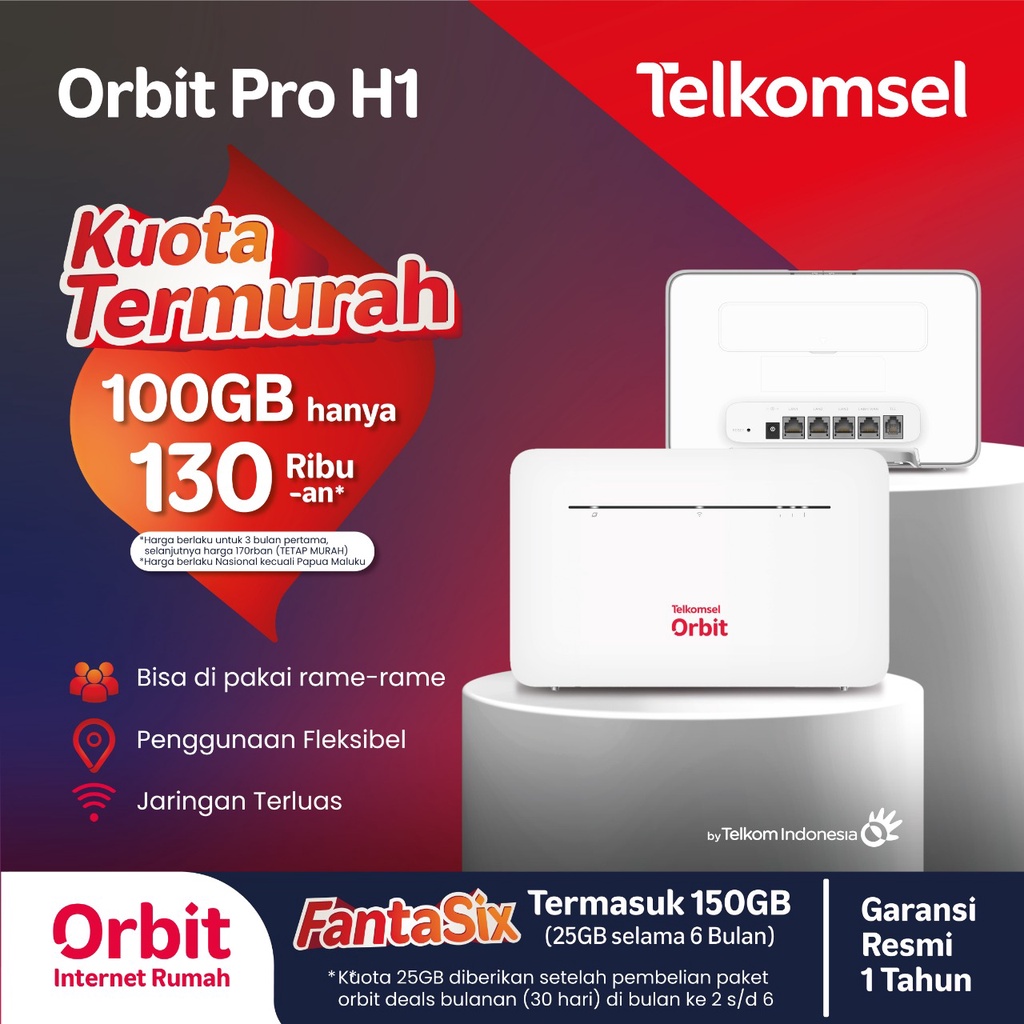 Telkomsel 4G Orbit Star Pro H1 (Huawei B535) Bonus Quota 150GB 6 Bulan