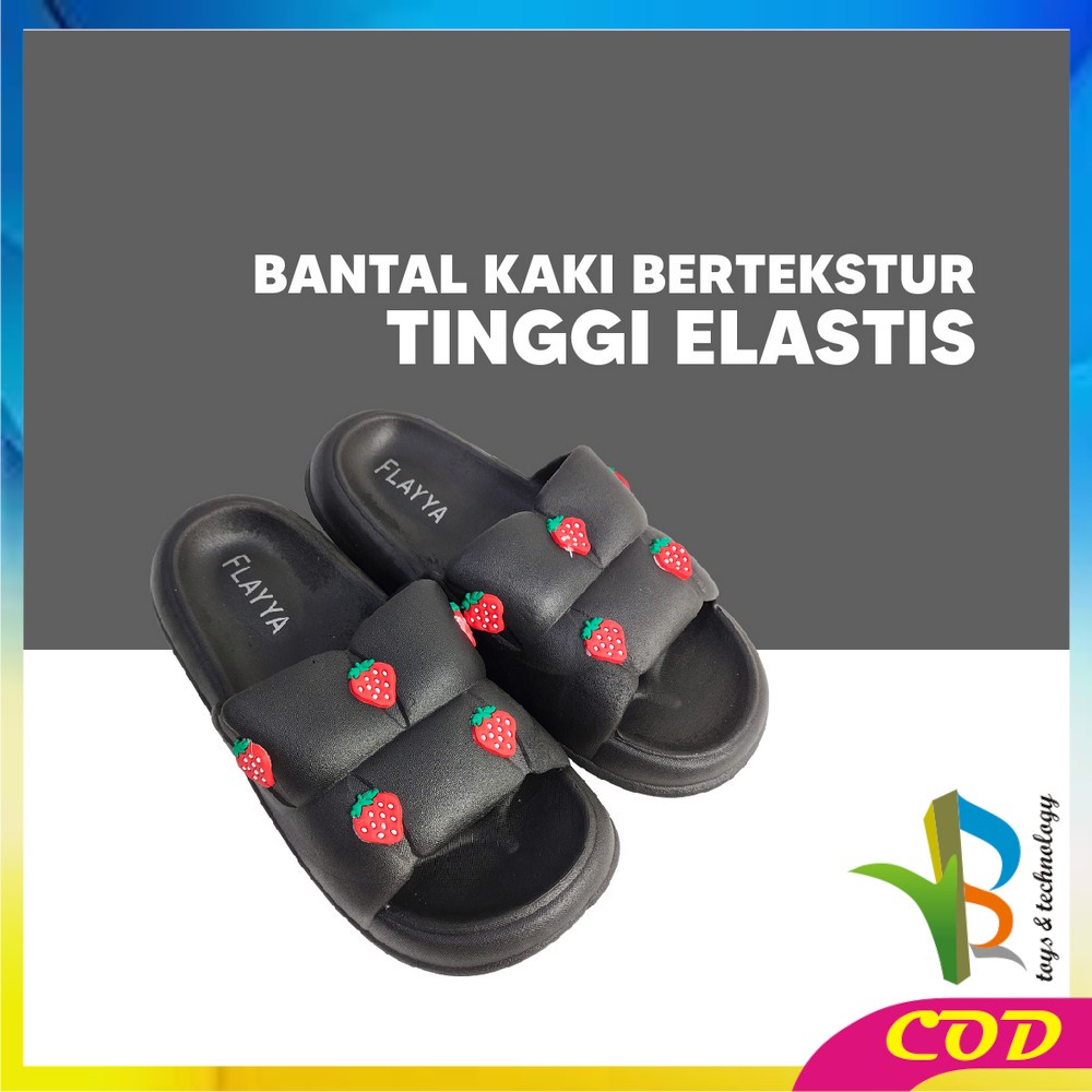 RB-S50 Sandal Selop Wanita Bahan PVC Motif Strawberry Korean Style Elastik Empuk Anti Slip / Sendal Jelly Soft Slipper Import