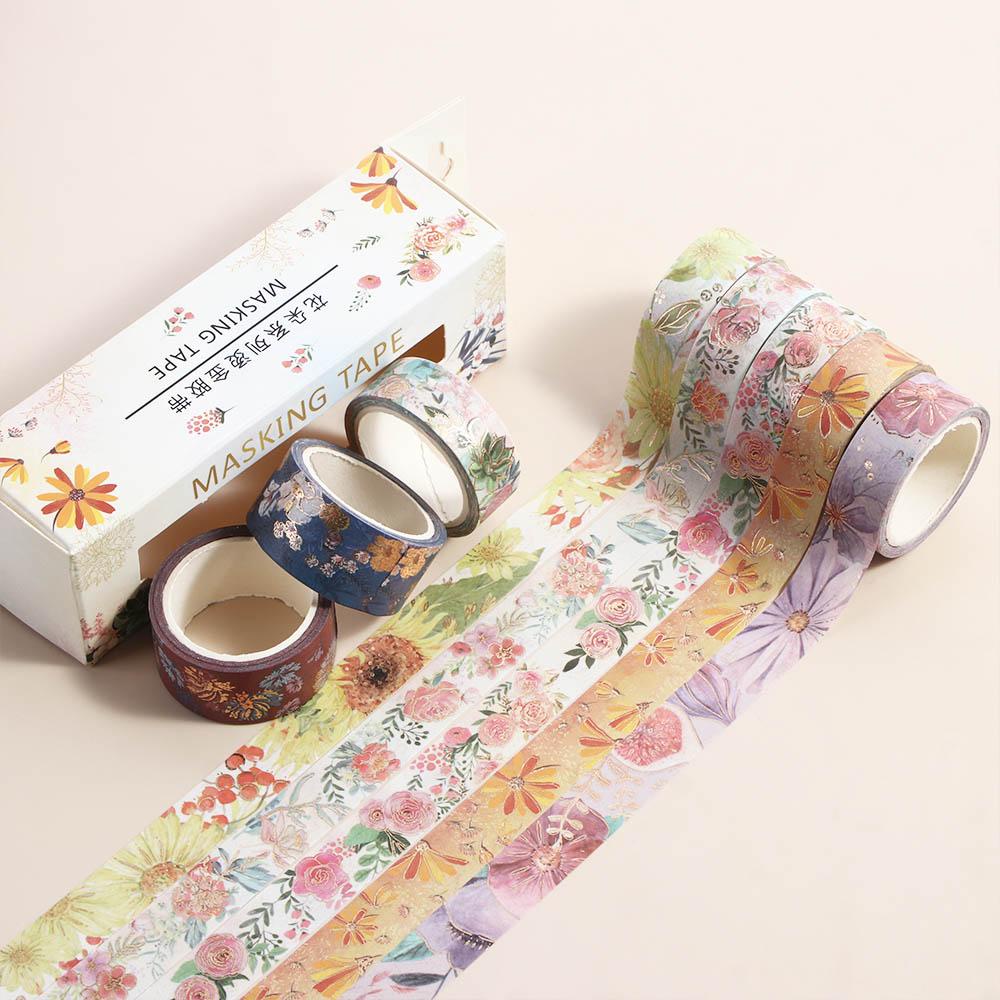 Agustinina Pita Bunga Gaya Jepang 8Pcs/Box Scrapbooking DIY Foil Emas Diary Dekoratif Tape Perekat