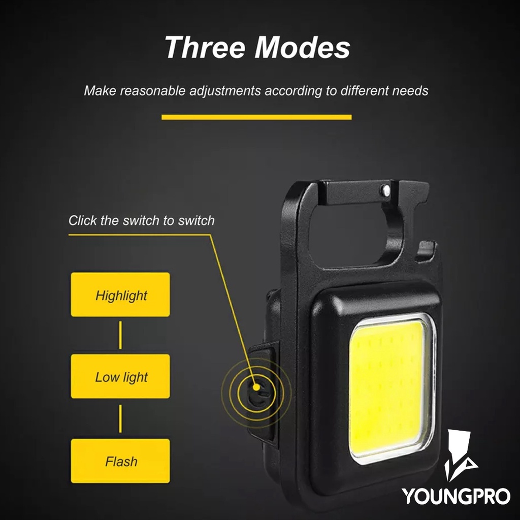 YOUNGPRO LAMPU PORTABLE MINI COB LED FLASHLIGHT 3 LIGHT MODES PMF-01