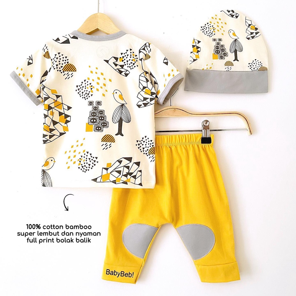 BERSERTIFIKASI SNI Premium Cotton Bamboo Babybeb Baju Setelan Kaos Celana Topi Pergi Jalan Lucu Fashion Anak Bayi Cowok Laki Terlaris Murah TOKYO BIRD