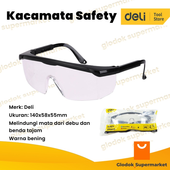 Kacamata Gerinda Clear Bening Safety Goggles Deli DL23901