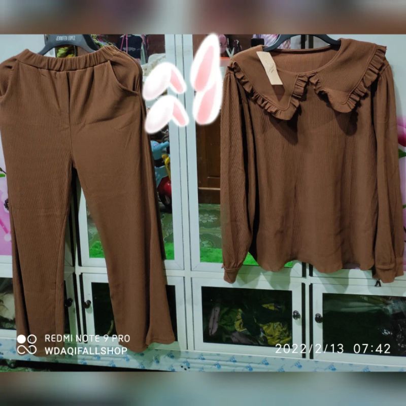 WDAqifa Fashion SetCel Hanover Kerah Korea Original Clarke Clothing Ready Coklat Caramel