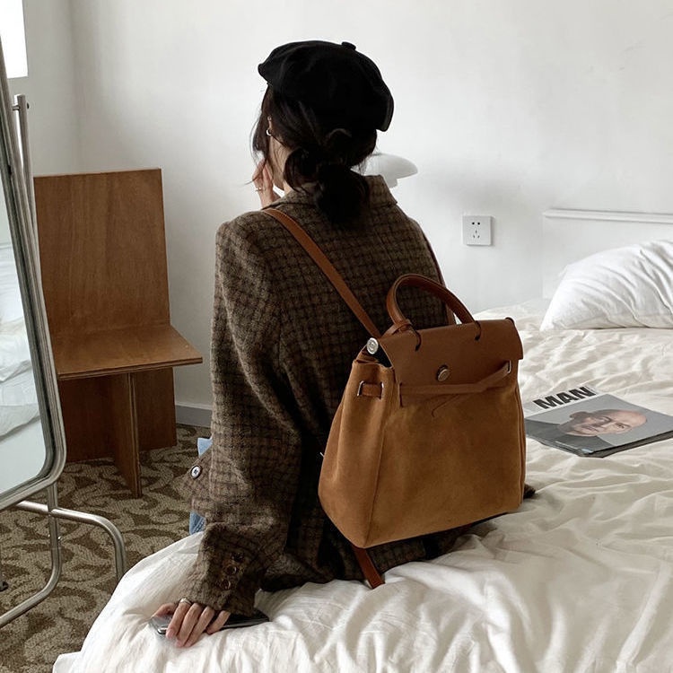 Sera Whiterm Versi Korea Musim Gugur dan Musim Dingin Baru Retro Suede Ransel Kasual Ransel All-Match Satu Bahu Wanita Tas Kelly Tas