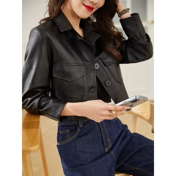 Jaket kulit Crop Wanita /Jaket Leather terbaru