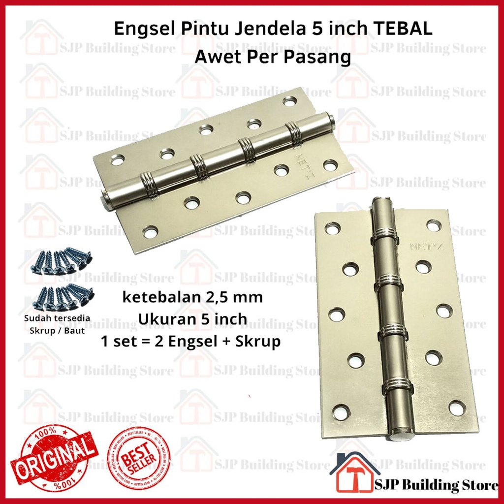 Engsel Pintu 5 inch SILVER l Jendela TEBAL 5 inch l Stenlis Per Pasang