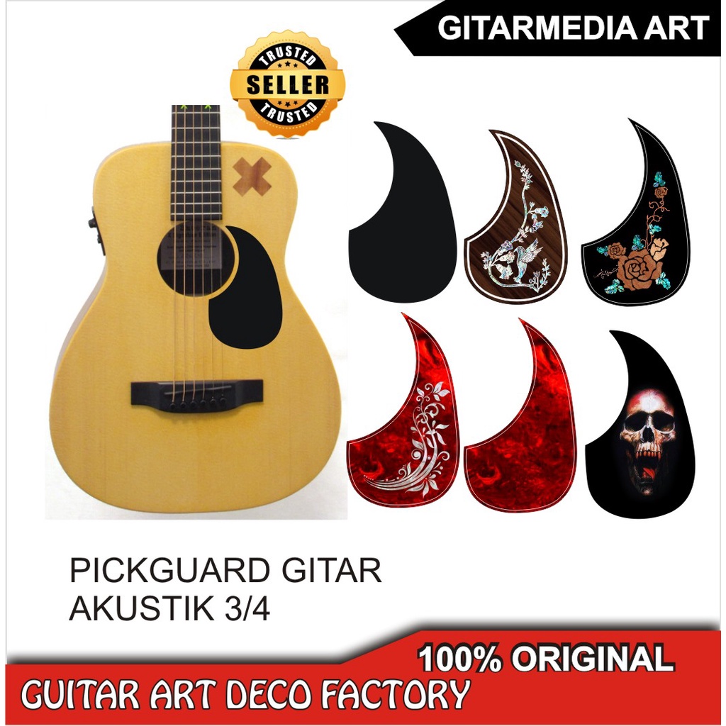 JUAL PICKGUARD STIKER GITAR AKUSTIK  3/4 JUNIOR ORIGINAL MURAH HOTAM MERAH KAYU