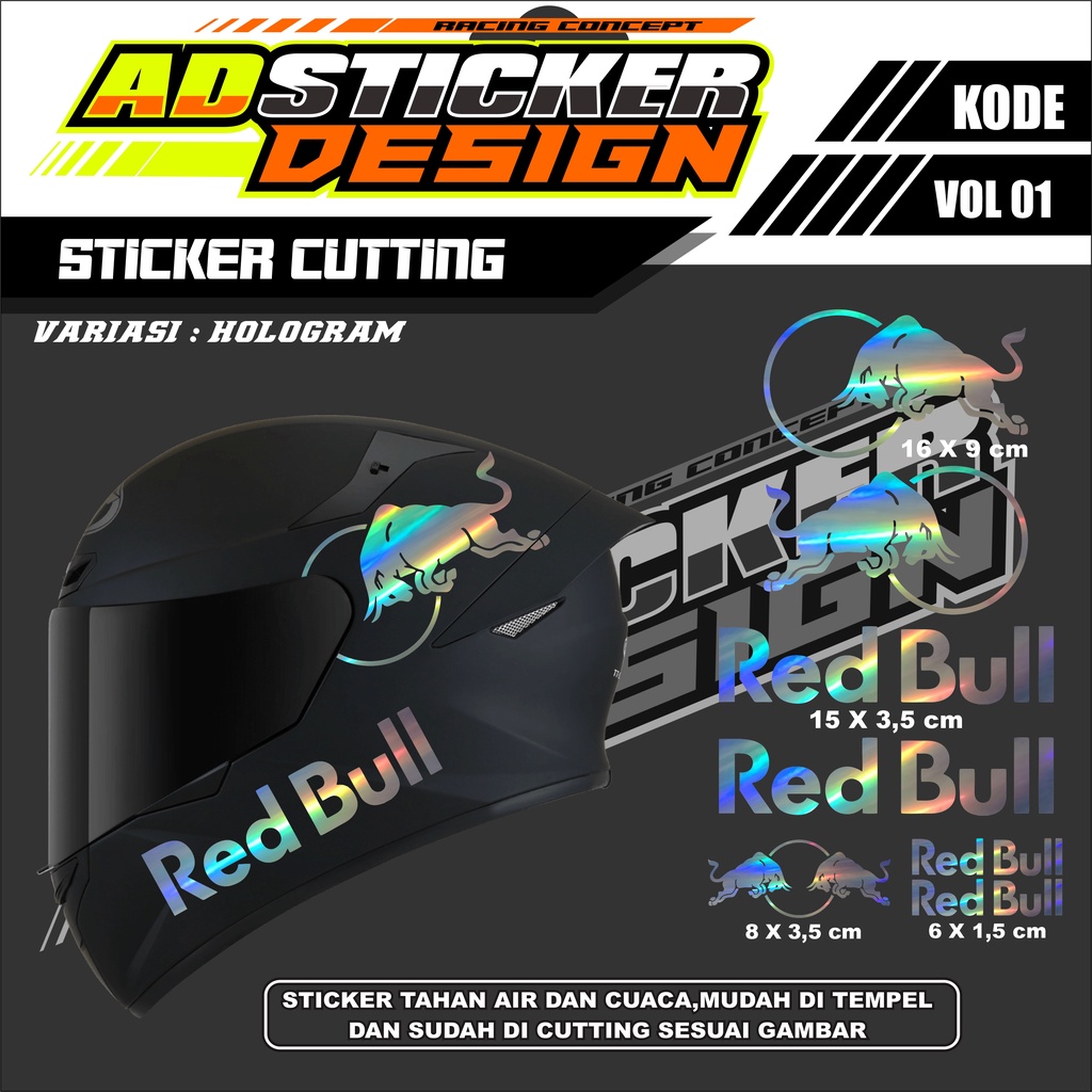 sticker cutting helm Redbull stiker Redbull sett stiker motor Redbull stiker helm redbull AD VOL O1