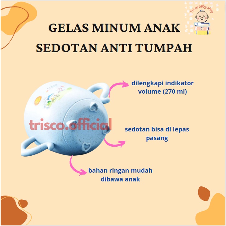 Gelas minum anak sedotan serat jerami silikon anti tumpah anti pecah