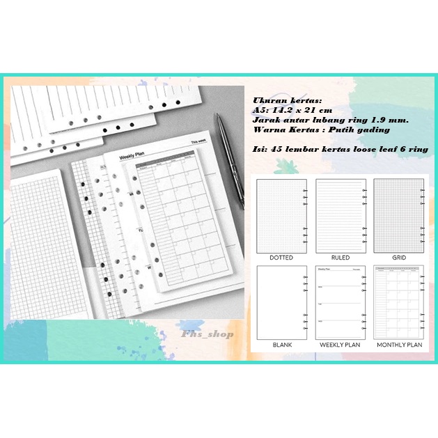 Isi Binder A5 6 Ring Kertas Binder A5 6 Ring Loose Leaf A5 6 Ring Binder A5 6 Ring