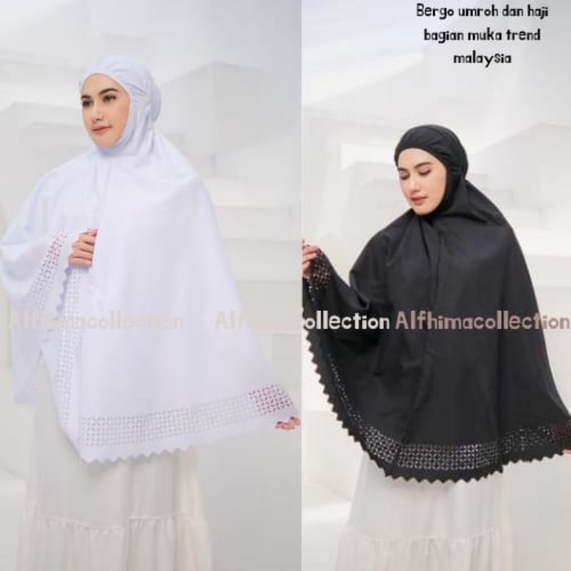 BERGO UMROH HAJI BAHAN KATUN PREMIUM HIJAB JUMBO BERSAKU/BERGO BANDANA UMROH/BERGO LASERCUT UMROH