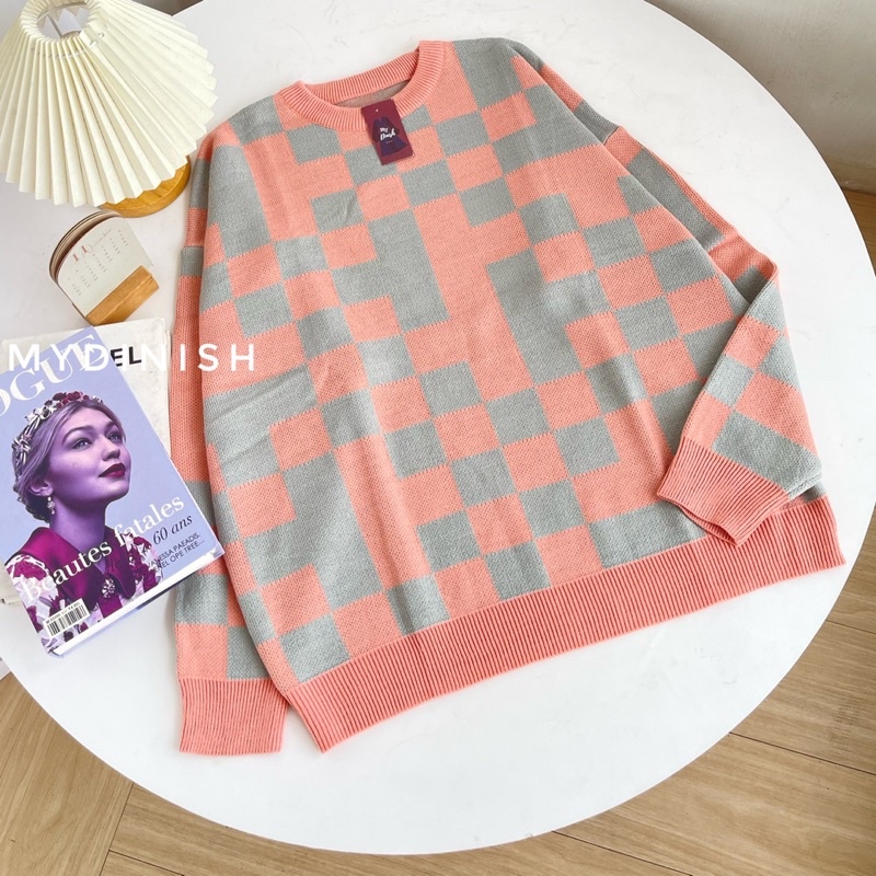 Viola Oversize Sweater - Sweater Rajut Motif Square