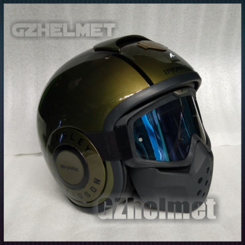 helm shark raw custom harley davidson gold logo