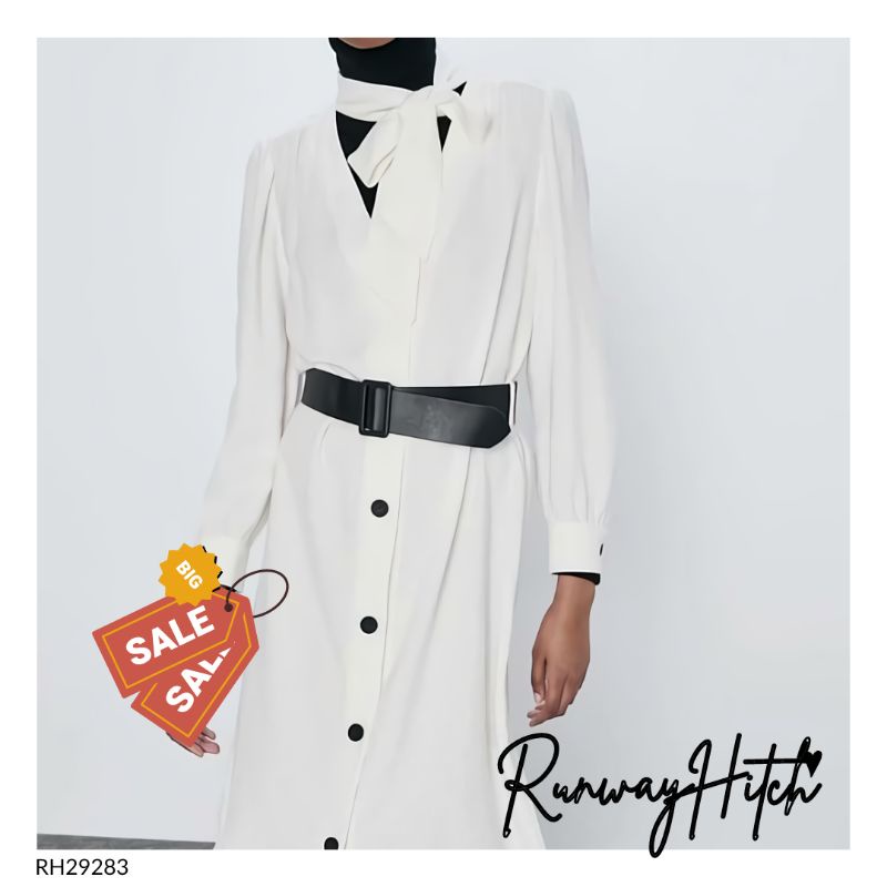 SALE MIDI DRESS PUTIH V NECK IMPORT RH29283