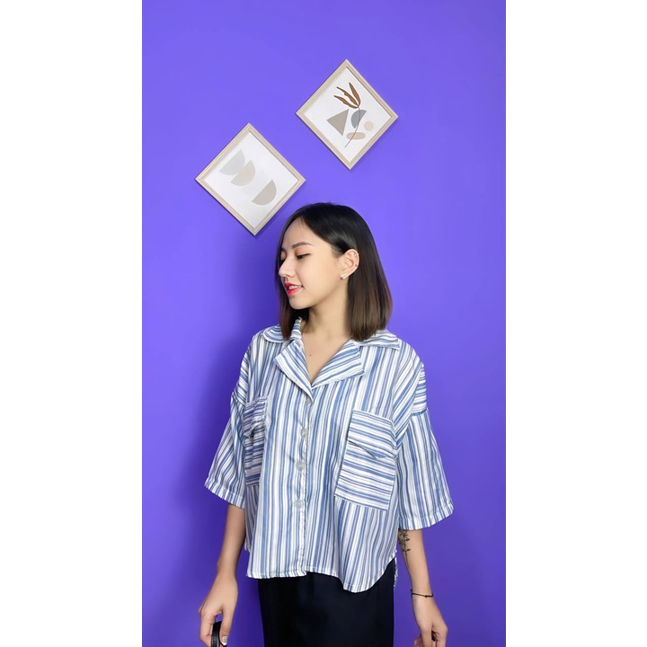 RX FASHION - MAIKO CUTE OVERSIZE BIG BUTTON SHIRT / KEMEJA SALUR OVERSIZE POCKET