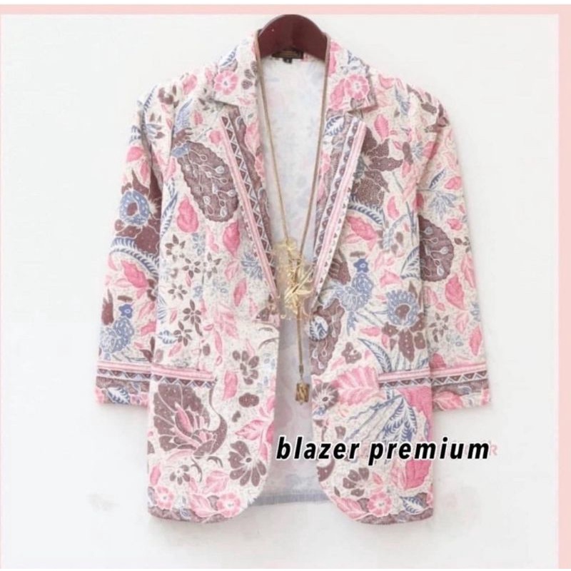 batik wanita modern blezer  3 negari putih batik full trikot