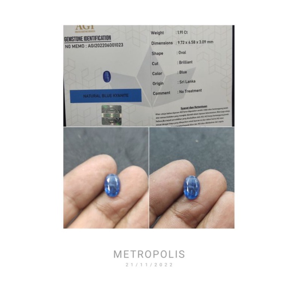 Natural Batu Kyanite Kristal Clean Loose stone Sertifikat AGI