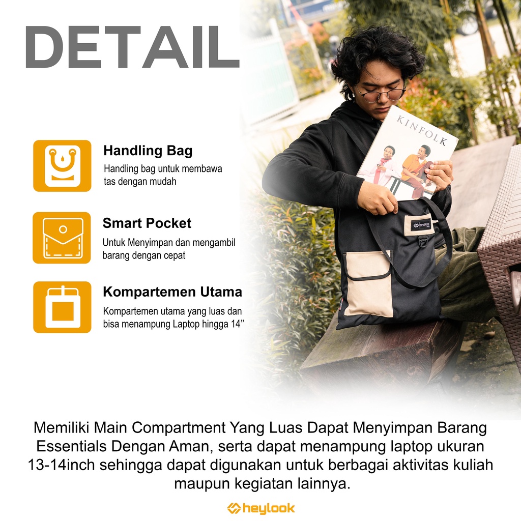 HEYLOOK Project -Tote Bag KANSAS Tas Bahu Pria Wanita Tas Selempang Kuliah Multifungsi