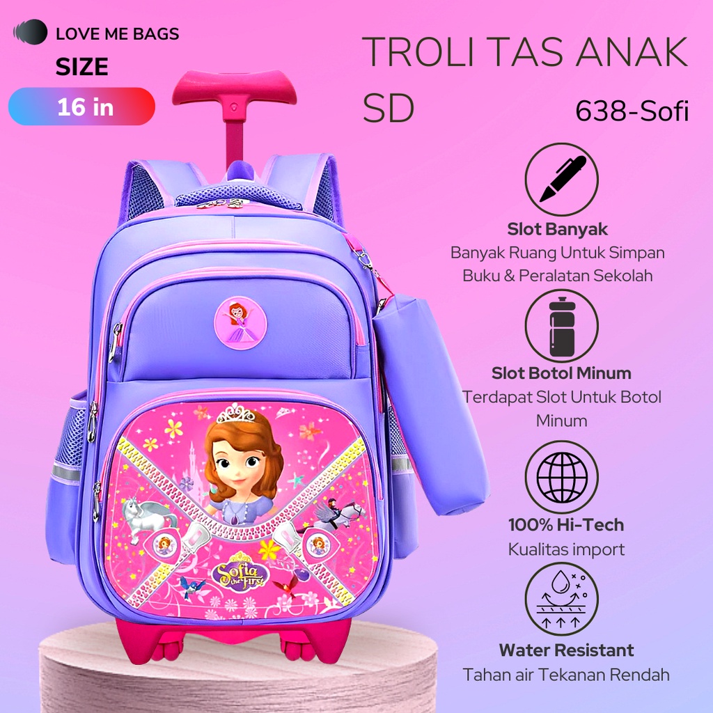 LMB Tas Troli Anak Perempuan Sd Roda Dorong Trolley Gambar Unicorn Kuda Pony Timbul 6D Import