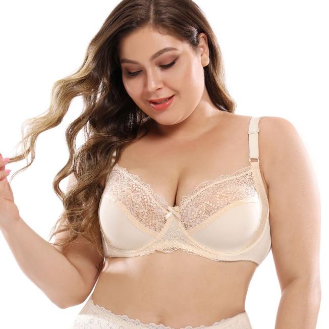 Push Up Bra BH Super Jumbo Brokat Size 40-46 Cup D-DD/E Jumbo #UW 8019 - Krem, 44 Cup D - E