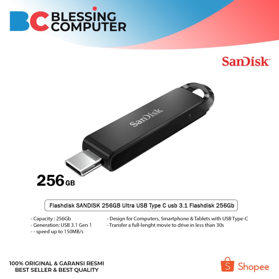 Flashdisk SANDISK 256GB Ultra USB Type C usb 3.1 Flashdisk 256Gb
