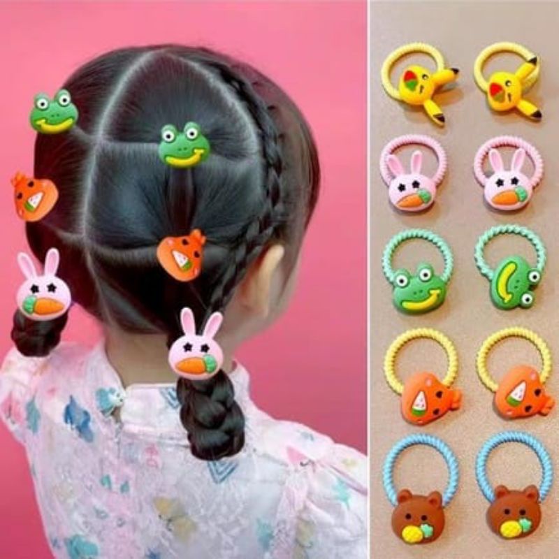 10pcs Ikat Rambut Karakter Anak Gaya Korea Import