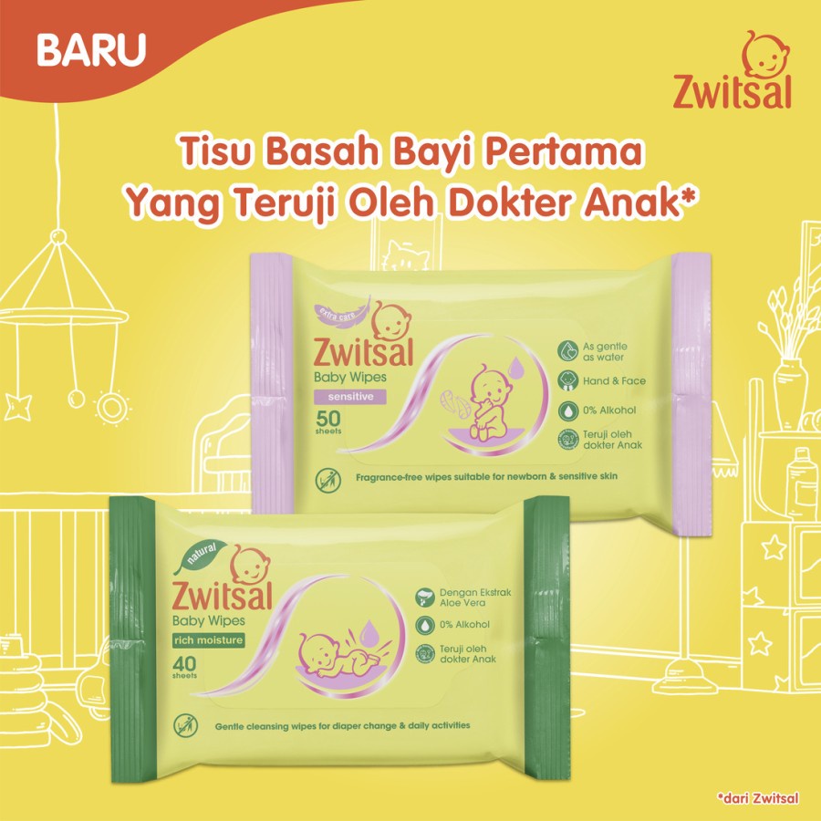 ★ BB ★ Zwitsal Baby Wipes Tissue Basah Rich Mositure Aloe 40 Sheets