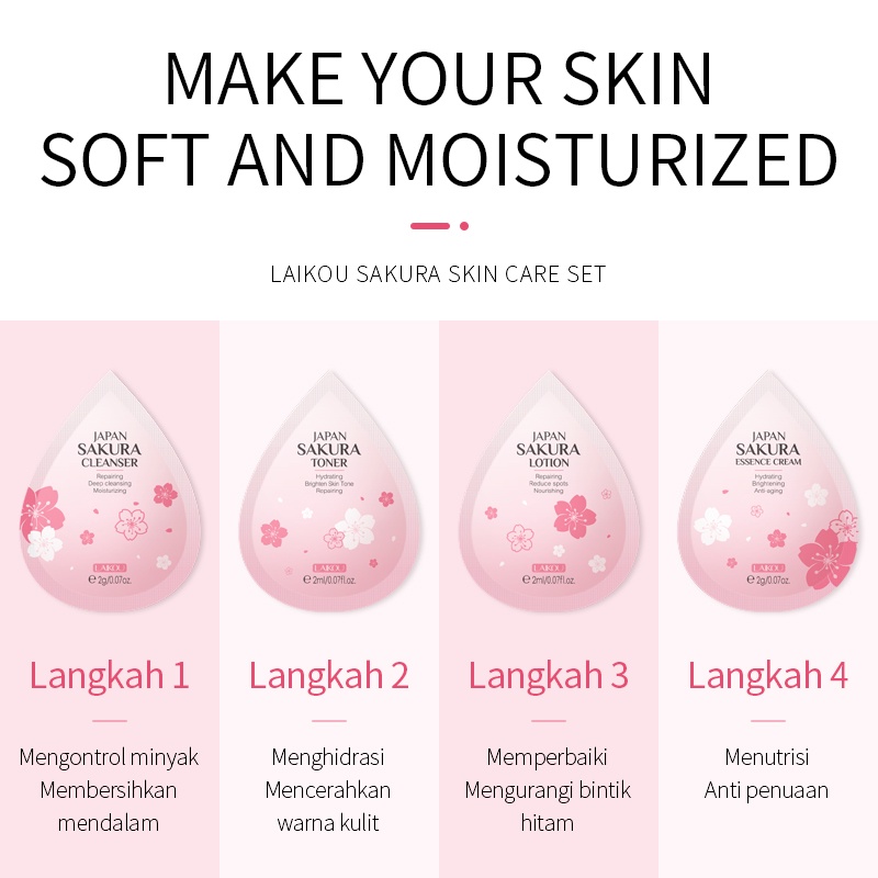 LAIKOU Sakura Krim Pemutih Toner Pelembab Mengencangkan Melembabkan Anti Penuaan 20 pcs