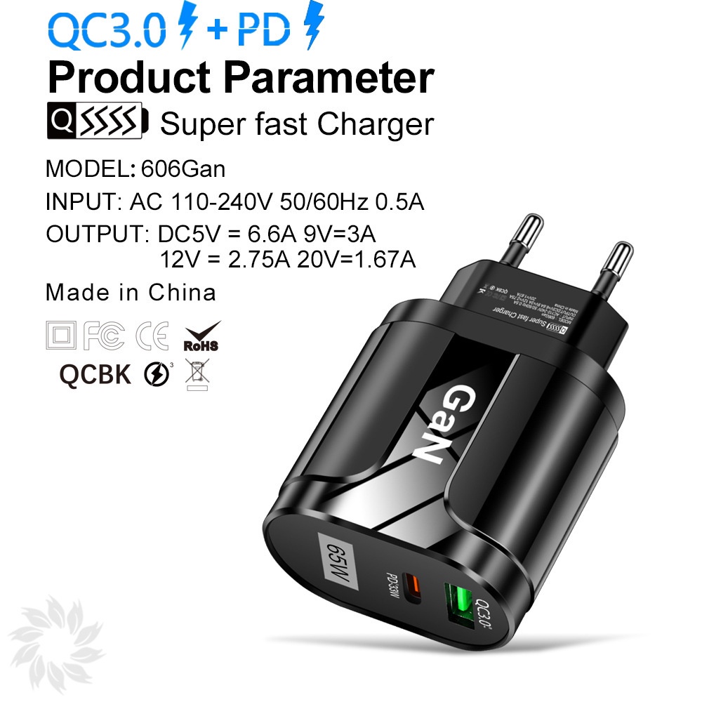 Adapter Power Charger QC3.0 + PD USB Fast Charging 5V / 9V / 12 Untuk Iphone / Android