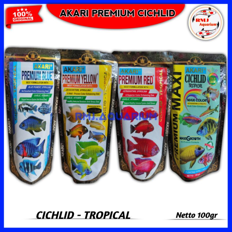 PELET AKARI PREMIUM BLUE RED YELLOW MAXI CICHLID 100GR PAKAN IKAN AKARI PREMIUM MAXI CICHLID PELET I
