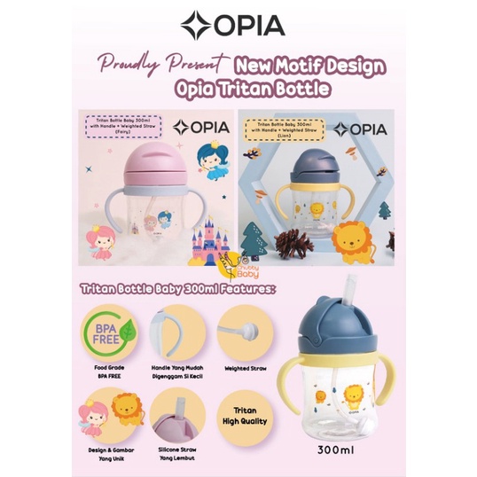 Opia Tritan Baby 300ml - Weighted Straw Bottle with Handle | Botol Minum Anak