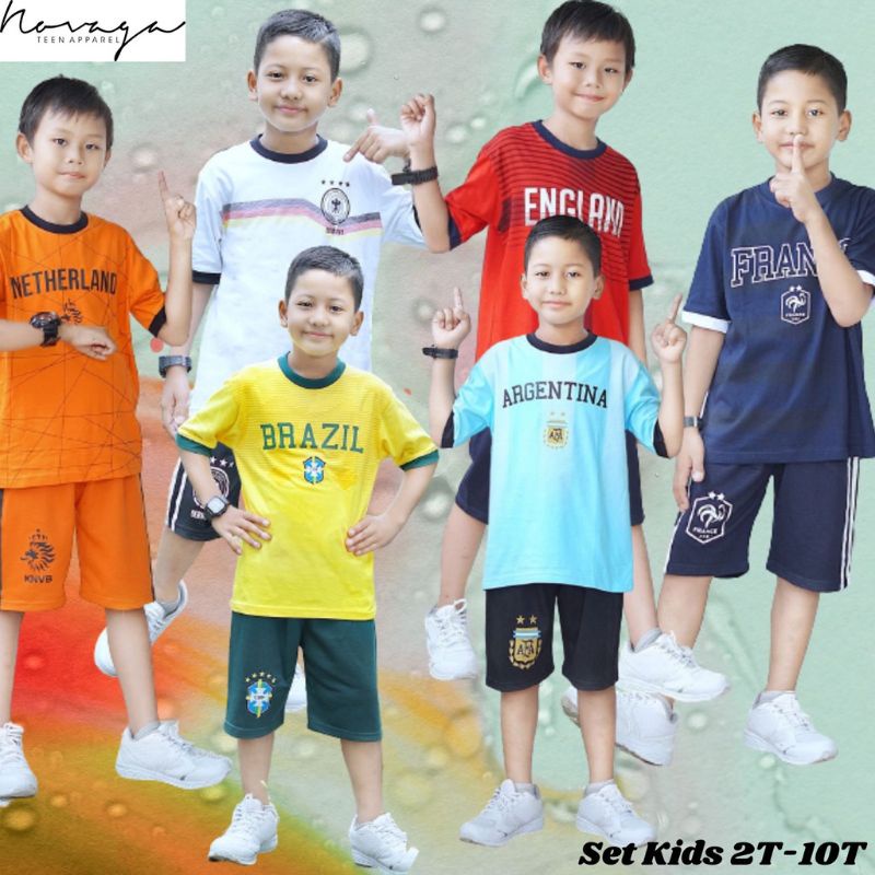 SETELAN ANAK WORLD CUP / BAJU BOLA BY NOVAGA (2-10t)