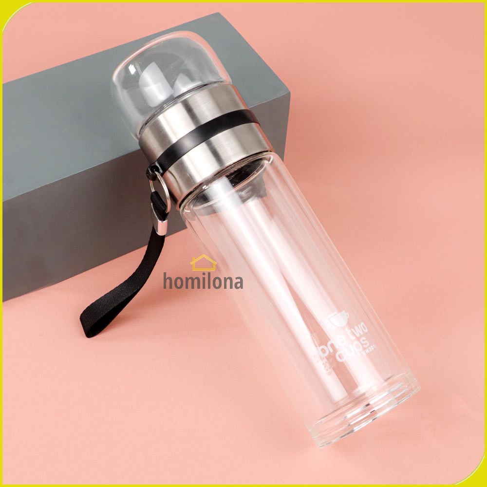 Botol Minum Double Layer Portable Tumbler Tea Separation Cups 400 ml One Two Cups VN301 Black