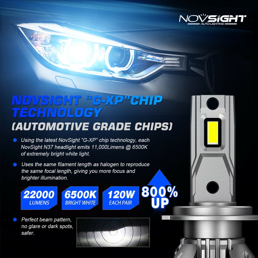 Novsight Lampu Depan Led H4 H11 A500-N37 Warna Putih Bulb 120W 22000LM A Pair 6500K Car Fog Light super bright 2 Years Warranty
