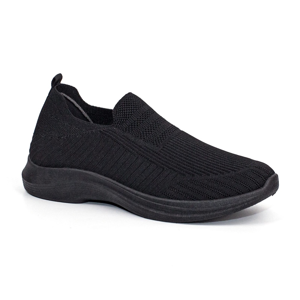 Sepatu Slip On Pria Rajut Import Sport Shoes Casual Fashion Hitam Hitam SL932-H